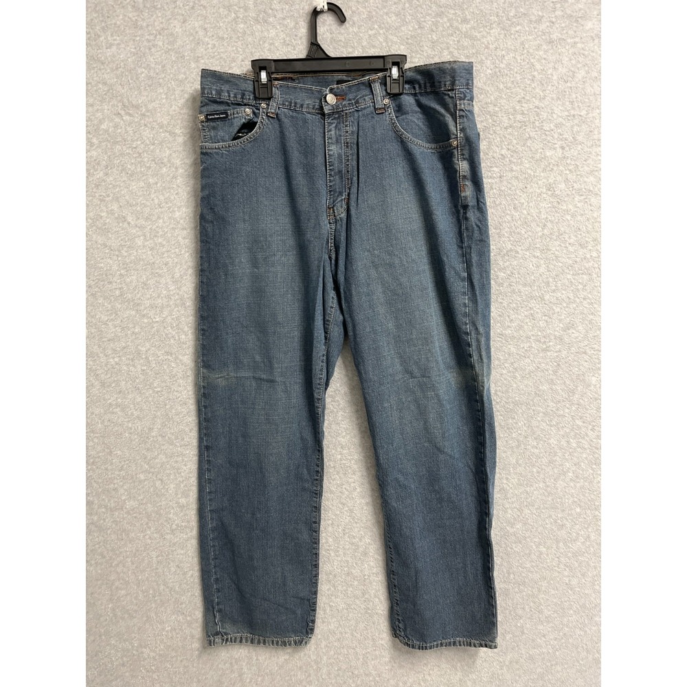 Calvin Klein Jeans‎ Mens 35x31 Blue Denim Cotton 5 Pockets Medium Wash Straight